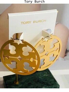 Tory Burch Miller Logo Gold Hoop Earrings